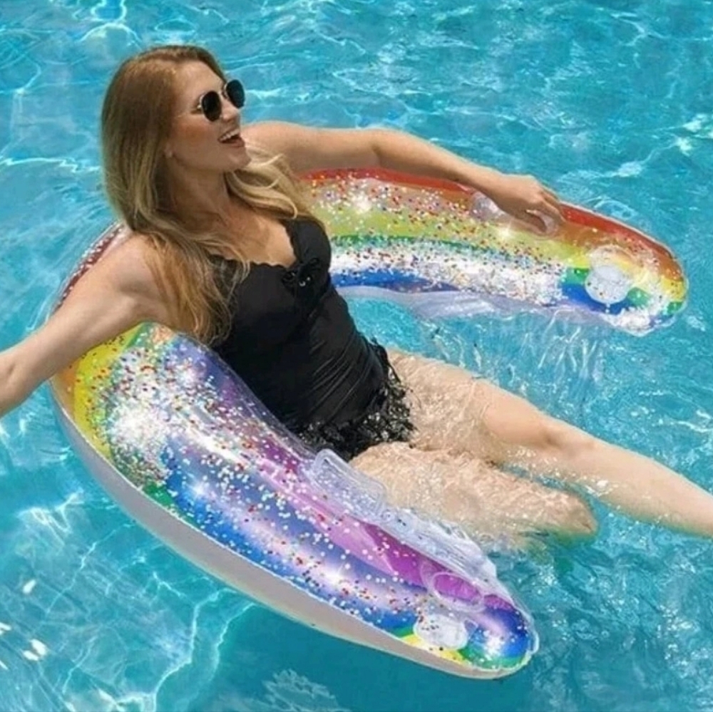 JUMBO Sun Chair Float With 2 Cup Holders PoolCandy Rainbow Collection Glitter